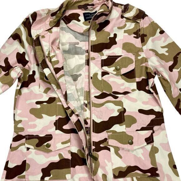 Love Tree Camouflage Jacket Women L Pink Brown Full Zip Street Style Bomber Coat - Picture 11 of 16